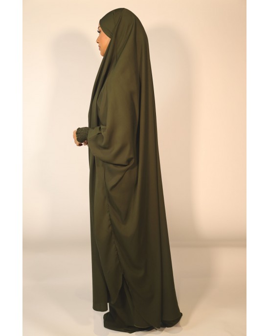 Amani's Two Piece Ruched Cuffs Jilbab Set - Dark Green