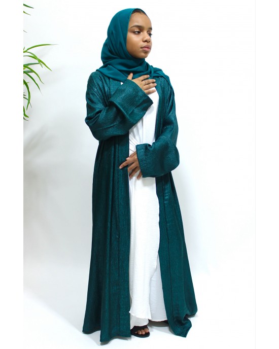 Girls Open Jacket Abaya Set - Dark Teal 