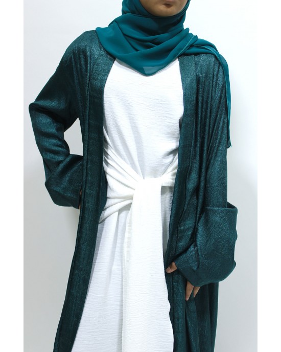 Girls Open Jacket Abaya Set - Dark Teal 