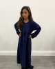 Kids Navy Blue Draw String Belt Abaya With Lace