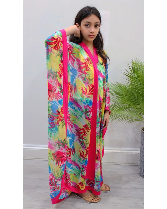 Printed palm chiffon kids maxi dress kaftan - Childrens Dresses - TIA009