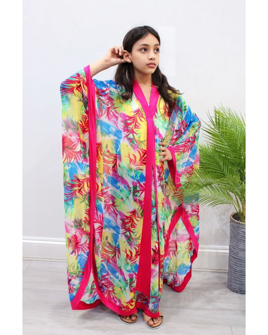 Printed palm chiffon kids maxi dress kaftan - Childrens Dresses - TIA009