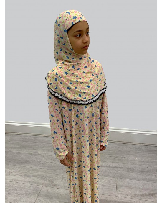 Cream Floral Kids Prayer Dress - Childrens Prayer Dresses - AME021