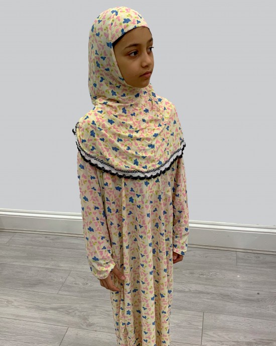 Cream Floral Kids Prayer Dress - Childrens Prayer Dresses - AME021