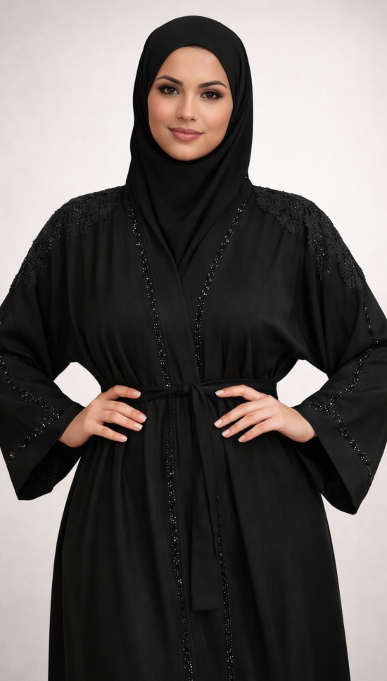 Amani's Open Black Abaya Jacket Style UK