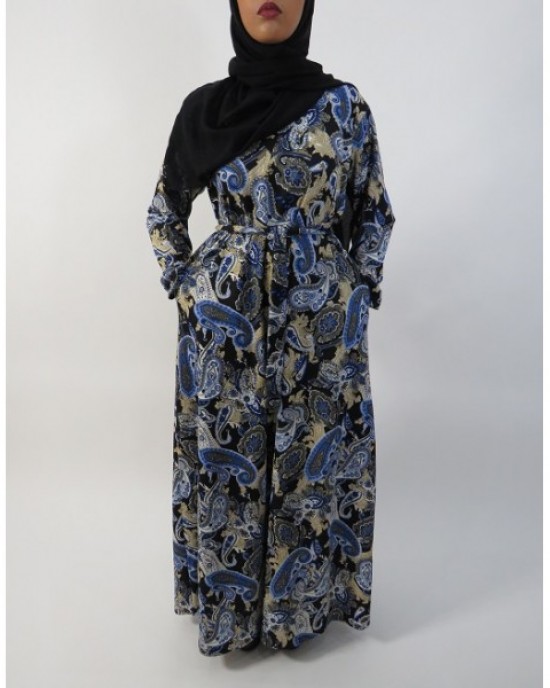 Amani’s Blue and Cream Long Sleeve Maxi Dress UK - Long Sleeve Maxi Dresses