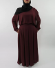 Amani’s Chiffon Burgundy Long Sleeve Maxi Dress with Pleats and Pockets Style UK