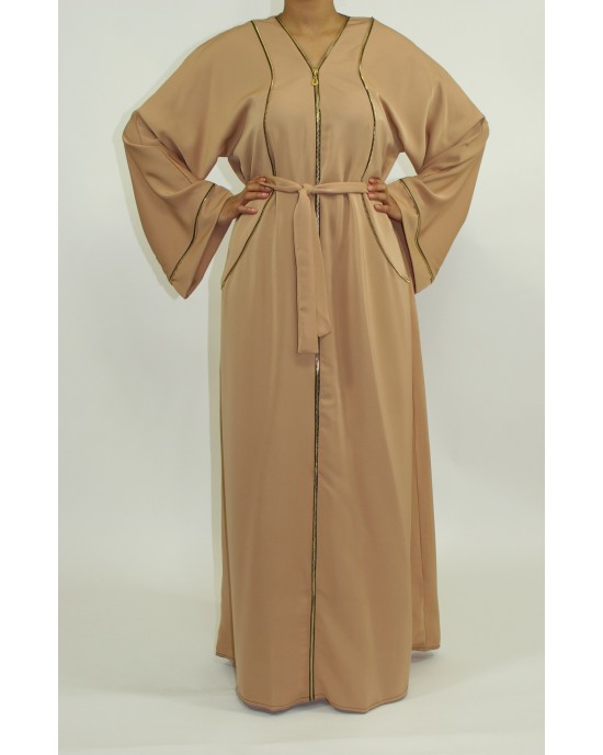 Amani’s Gold With Lined Zip Open Abaya Jacket Style UK - Abayas - Abaya074