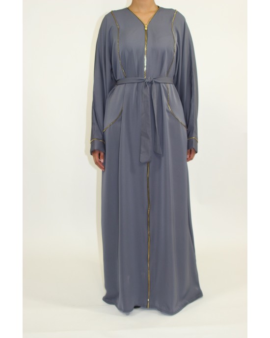 Nathifa Grey Open Abaya Jacket Style AUG006 - Abayas - AUG006