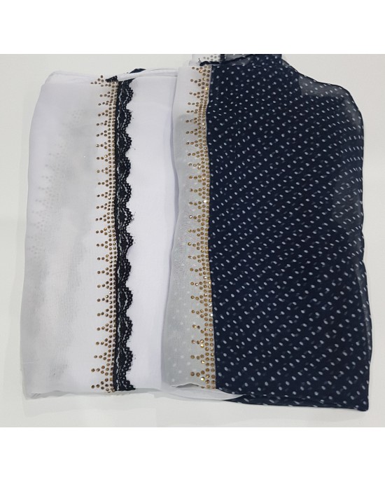 Anan Navy and White Evening Scarf - Hijab Style - Occasion Hijabs - HIJ622