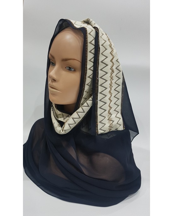 Navy Blue Evening Scarf - Hijab Style - Occasion Hijabs - HIJ625