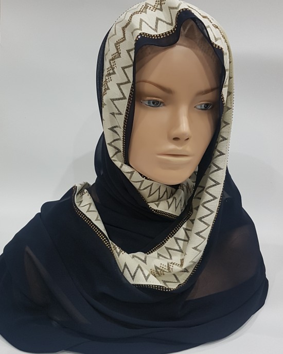 Navy Blue Evening Scarf - Hijab Style - Occasion Hijabs - HIJ625