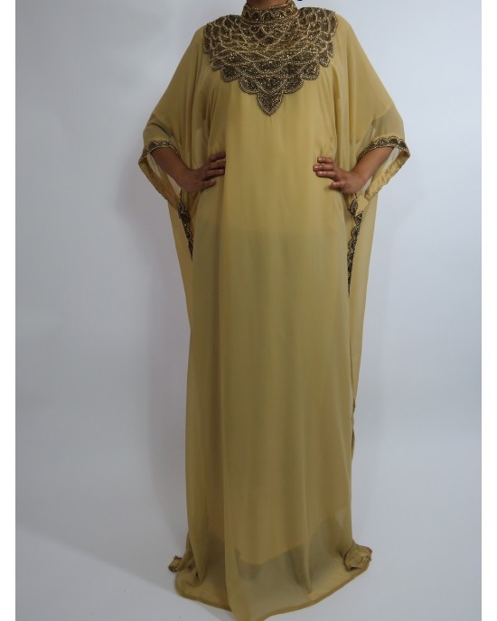 Amani’s Short Sleeve Caramel Moroccan Occasion Kaftan – Caftan Maxi Dress Styles UK - Occasion Kaftans - Kaftan020
