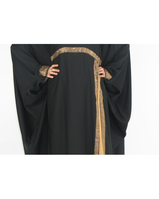 Amani’s Gold and Black Farasha Abaya Style With Diamantes UK - Abayas - Abaya067