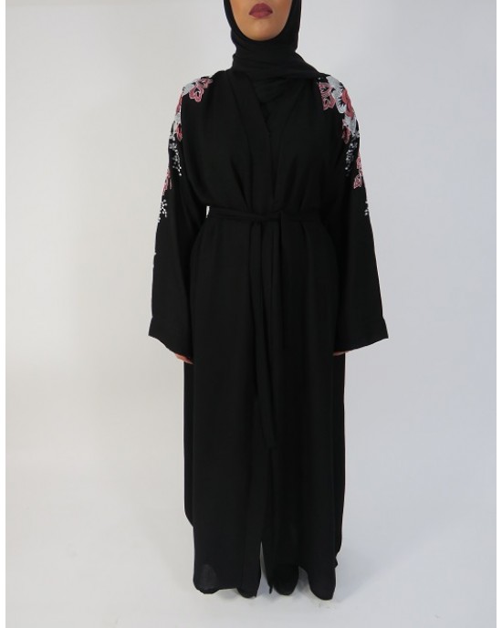 Amani’s Black and Floral Embroidery Abaya Style UK - Abayas - Abaya009