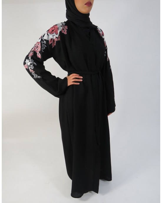 Amani’s Black and Floral Embroidery Abaya Style UK - Abayas - Abaya009