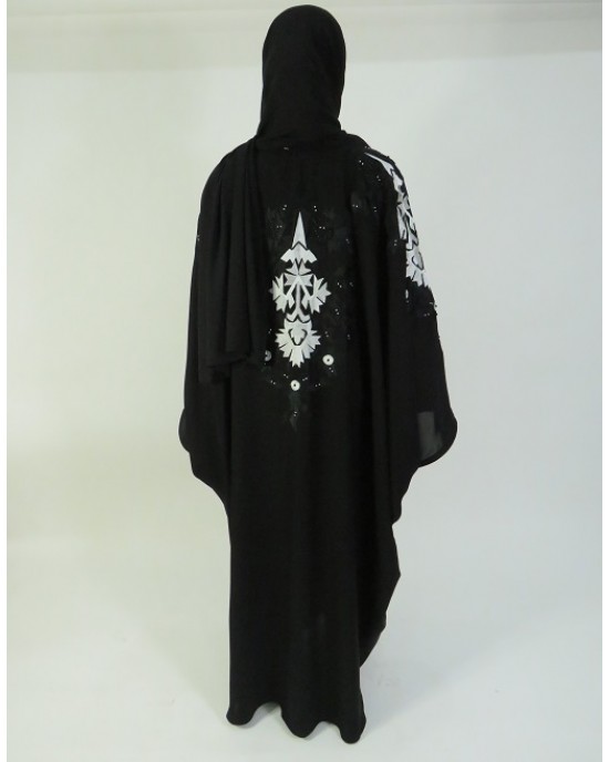 Amani’s Black and White Floral Embroidery Open Abaya Style UK - Abayas - Abaya006