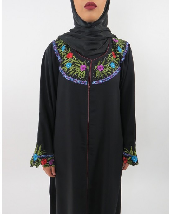 Amani’s Colour Embroidery Open Abaya Style UK - Abayas - Abaya086