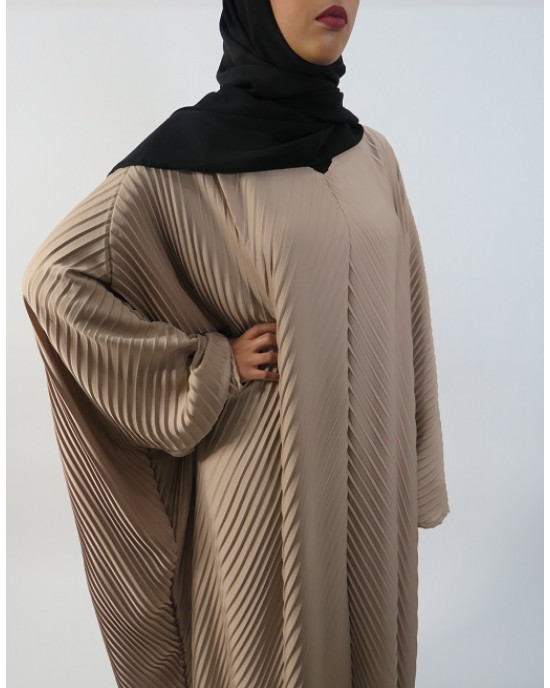 Amani’s Full Pleated Beige Farasha Abaya Style UK - Abayas - Abaya036