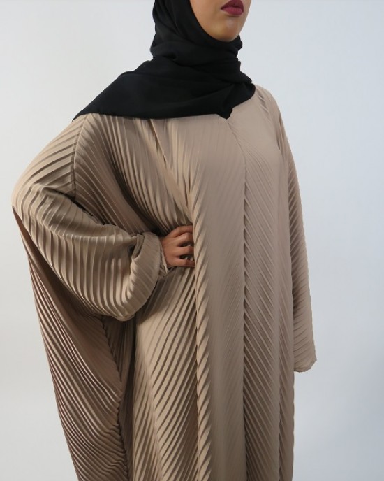 Amani’s Full Pleated Beige Farasha Abaya Style UK - Abayas - Abaya036