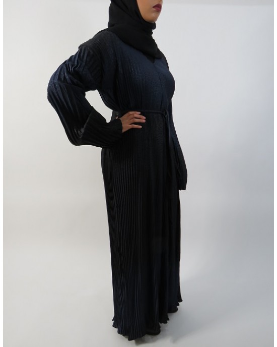 Amani’s Full Pleated Black and Blue Abaya Straight Cut Style UK - Abayas - Abaya033