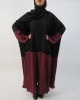 Amani’s Full Pleated Black and Burgundy Open Abaya Style - Abayas - Abaya035