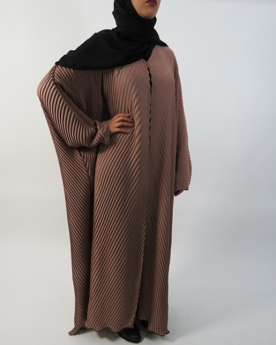 Amani’s Full Pleated Light Brown Open Abaya Style UK - Abayas - Abaya031