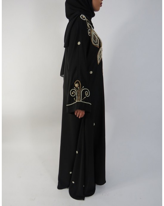 Amani’s Gold and Black Beads Occasion Open Abaya Style UK - Abayas - Abaya014