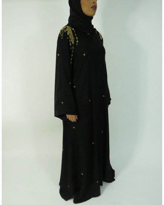 Amani’s Gold and Black Occasion Open Abaya Style UK - Abayas - Abaya002