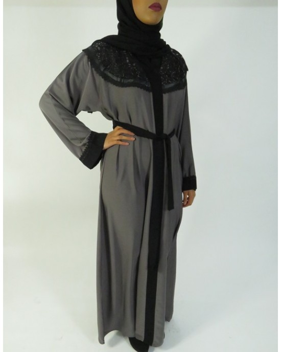 Amani’s Grey and Black Lace Abaya Style UK - Abayas - Abaya008