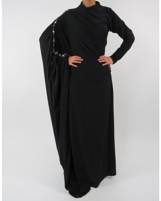 Amani’s Jersey Black Saree Style Abaya UK - Abayas - SareeAbaya005