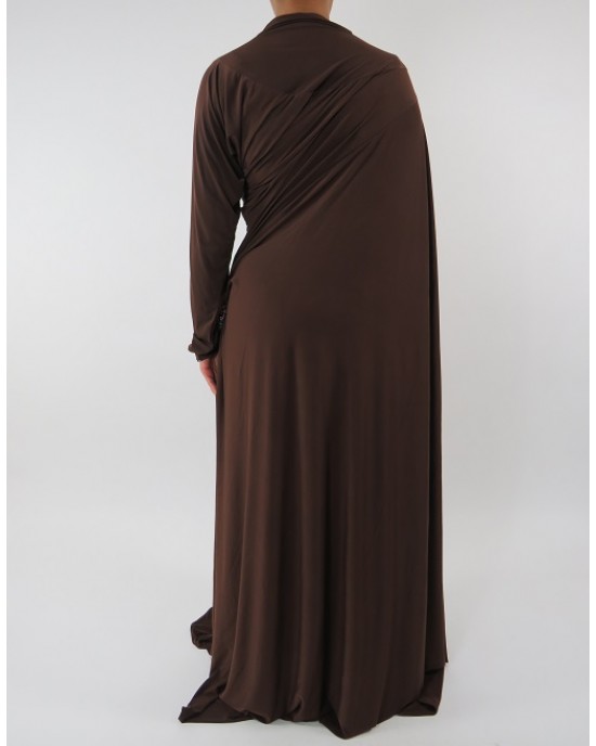 Amani’s Jersey Brown Saree Style Abaya UK - Abayas - SareeAbaya003