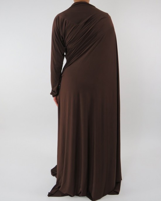Amani’s Jersey Brown Saree Style Abaya UK - Abayas - SareeAbaya003