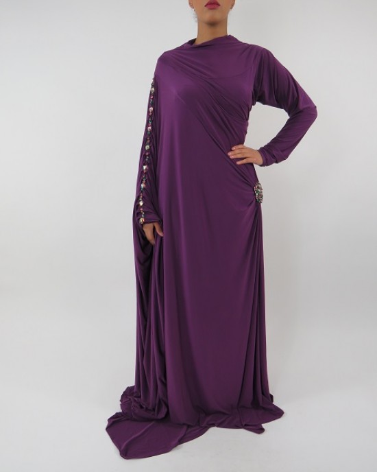 Amani’s Jersey Purple Saree Style Abaya UK - Abayas - SareeAbaya002