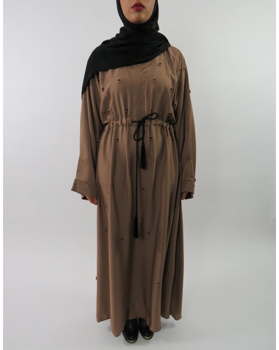 Amani’s Stylish Light Brown Beaded Abaya Style UK - Abayas - Abaya064