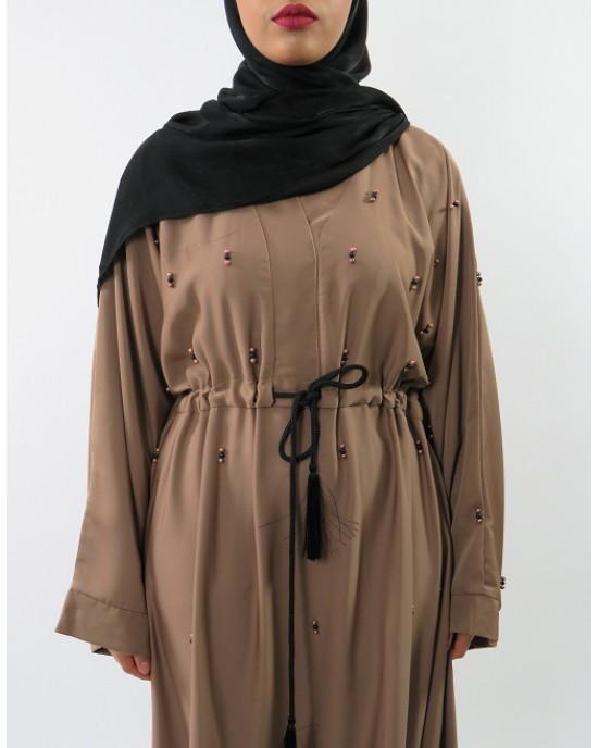 Amani’s Stylish Light Brown Beaded Abaya Style UK - Abayas - Abaya064