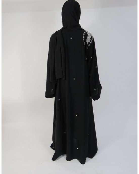 Amani’s Silver and Black Occasion Open Abaya Style UK - Abayas - Abaya001