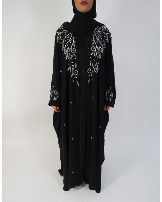 Amani’s Silver and Black Occasion Farasha Open Abaya Style UK - Abayas - Abaya013