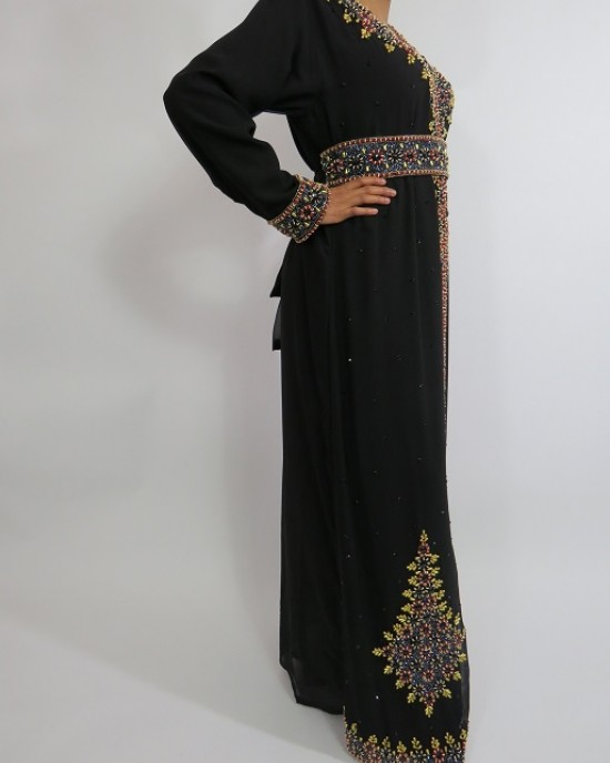 Amani’s Long Sleeve Black Moroccan Occasion Kaftan – Caftan Maxi Dress Styles UK - Occasion Kaftans - Kaftan034