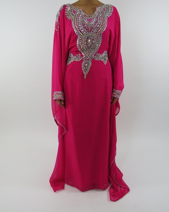 Amani’s Pink Long Sleeve Occasion Maxi Dress Moroccan Caftan – Kaftan Style UK - Occasion Kaftans - Kaftan056