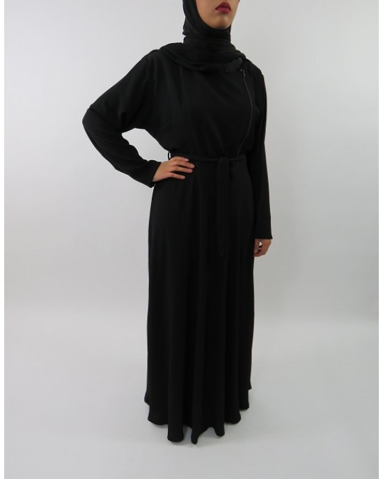 Amani’s Collared Black Long Sleeve Maxi Dress With Biker Style Zip Style UK - Long Sleeve Maxi Dresses - MaxiDress028