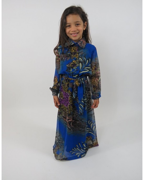 Amani’s Blue Long Sleeve Kids Maxi Dress Style UK - Childrens Dresses - KidsDress006