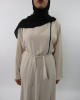 Amani’s Collared Cream Long Sleeve Maxi Dress With Biker Style Zip UK - Long Sleeve Maxi Dresses - MaxiDress027