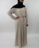 Amani’s Collared Cream Long Sleeve Maxi Dress With Biker Style Zip UK - Long Sleeve Maxi Dresses - MaxiDress027