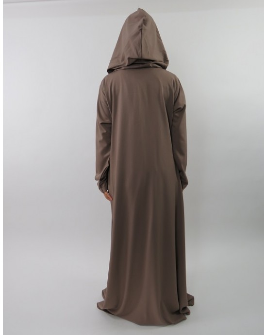 Amani’s A-line Dark Beige Hoody Long Sleeve Maxi Dress – Abaya Style UK - CLEARANCE - HoodyMaxiDress003