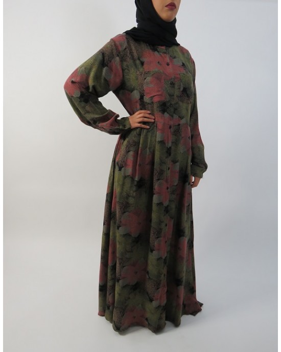 Amani’s – Green Floral Long Sleeve Open Maxi Dress Style UK - Long Sleeve Maxi Dresses - MaxiDress002