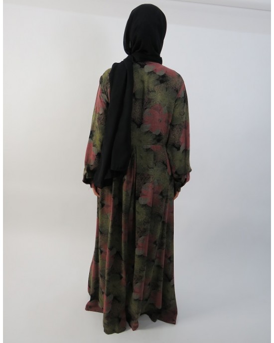 Amani’s – Green Floral Long Sleeve Open Maxi Dress Style UK - Long Sleeve Maxi Dresses - MaxiDress002
