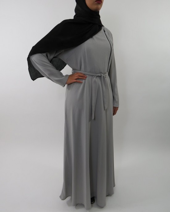 Amani’s Collared Grey Long Sleeve Maxi Dress With Biker Style Zip UK - Long Sleeve Maxi Dresses - MaxiDress025