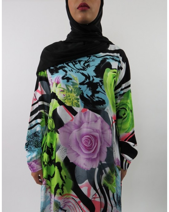 Amani’s A-line Multi Colour Rose Print Long Sleeve Maxi Dress Style UK - New Arrivals - MaxiDress039