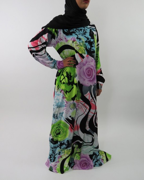 Amani’s A-line Multi Colour Rose Print Long Sleeve Maxi Dress Style UK - New Arrivals - MaxiDress039